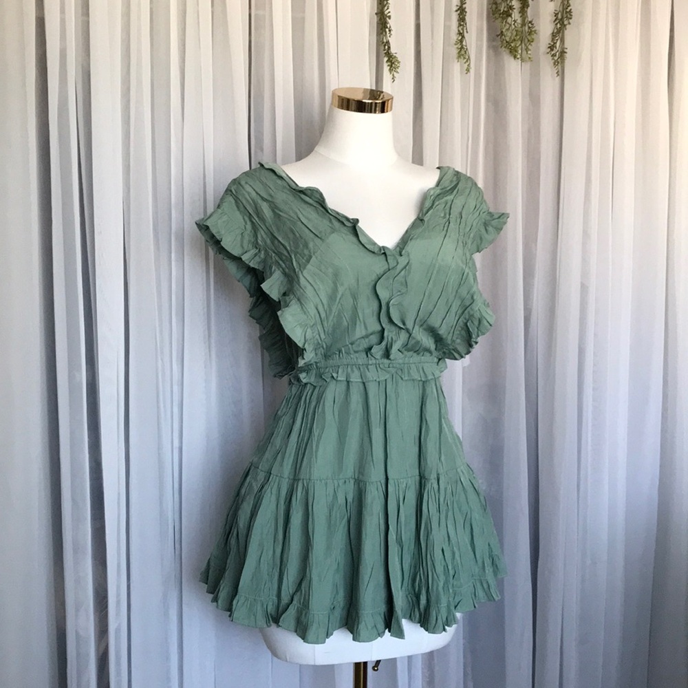 Sage Green Ruffle Mini Dress